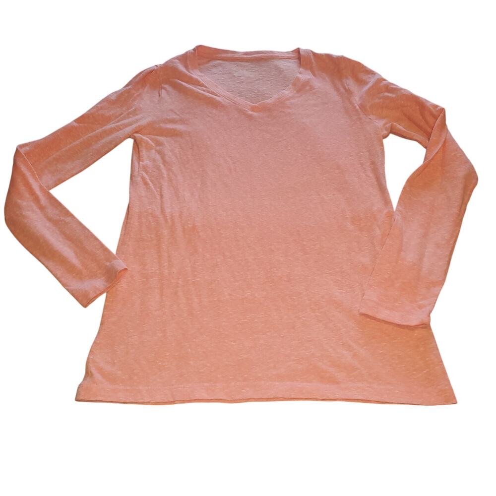 SONOMA Life + Style Size S Pink Cotton Blend V Neck Long Sleeve Top Semi-burnout